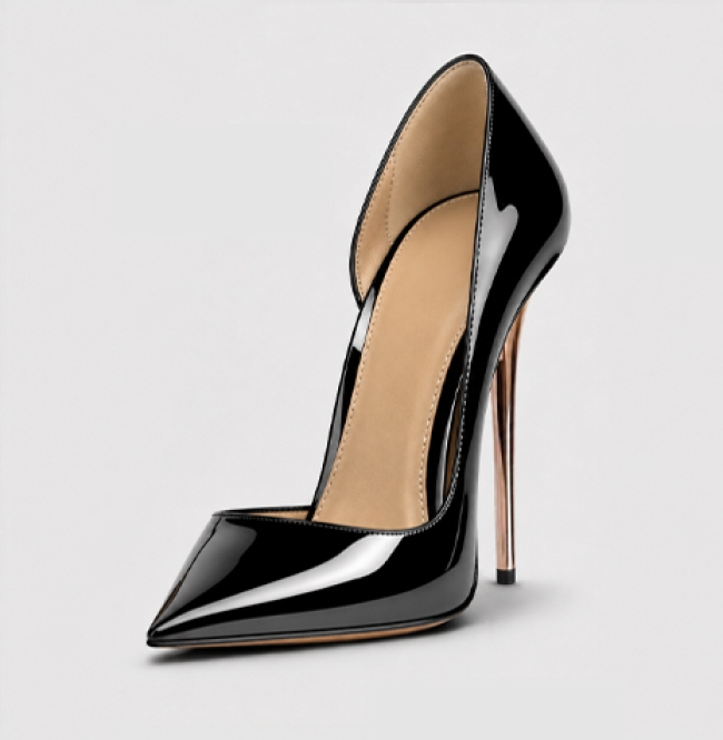 ESCARPIN CUIR LAQUÉ NOIR MIROIR 120MM 