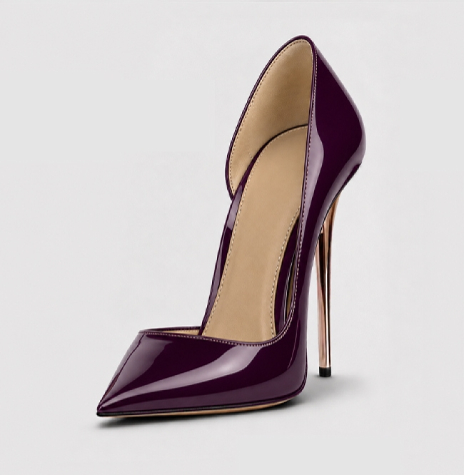 ESCARPIN CUIR LAQUÉ PRUNE IMPÉRIALE 120MM 