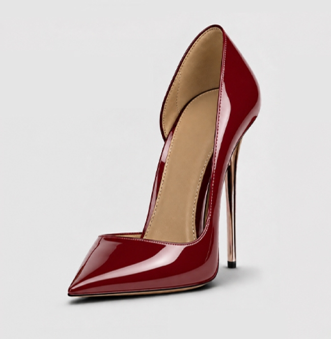 ESCARPIN CUIR LAQUÉ BORDEAUX RUBIS 120MM 